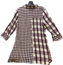Load image into Gallery viewer, Soft Surroundings Shirt Womens Medium Burgundy Plaid Tunic Patchwork Ladies

