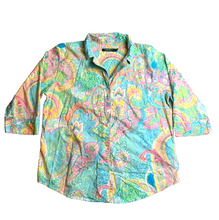 Load image into Gallery viewer, Lauren Ralph Lauren Shirt Womens Large Green Pink AOP Paisley Oversized Ladies
