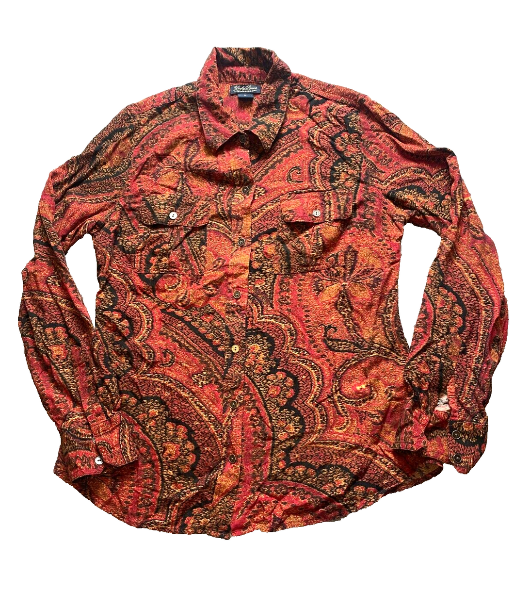 Lucky Brand Shirt Womens Medium Red Black Retro Hippie Festival Button Up Ladies