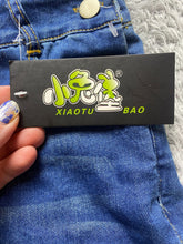 Load image into Gallery viewer, Xiao Tu Bao Overalls Womens 170 Small Blue Denim Shortalls Short Denim Bib NWT
