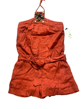 Load image into Gallery viewer, XOXO Romper Womens Large Rust Embellished Halter Shorts Linen Boho Ladies NWT
