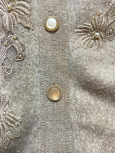 Load image into Gallery viewer, Angora Sweater Womens Small Beige Button Up Cardigan Embroidery Pearl Beaded
