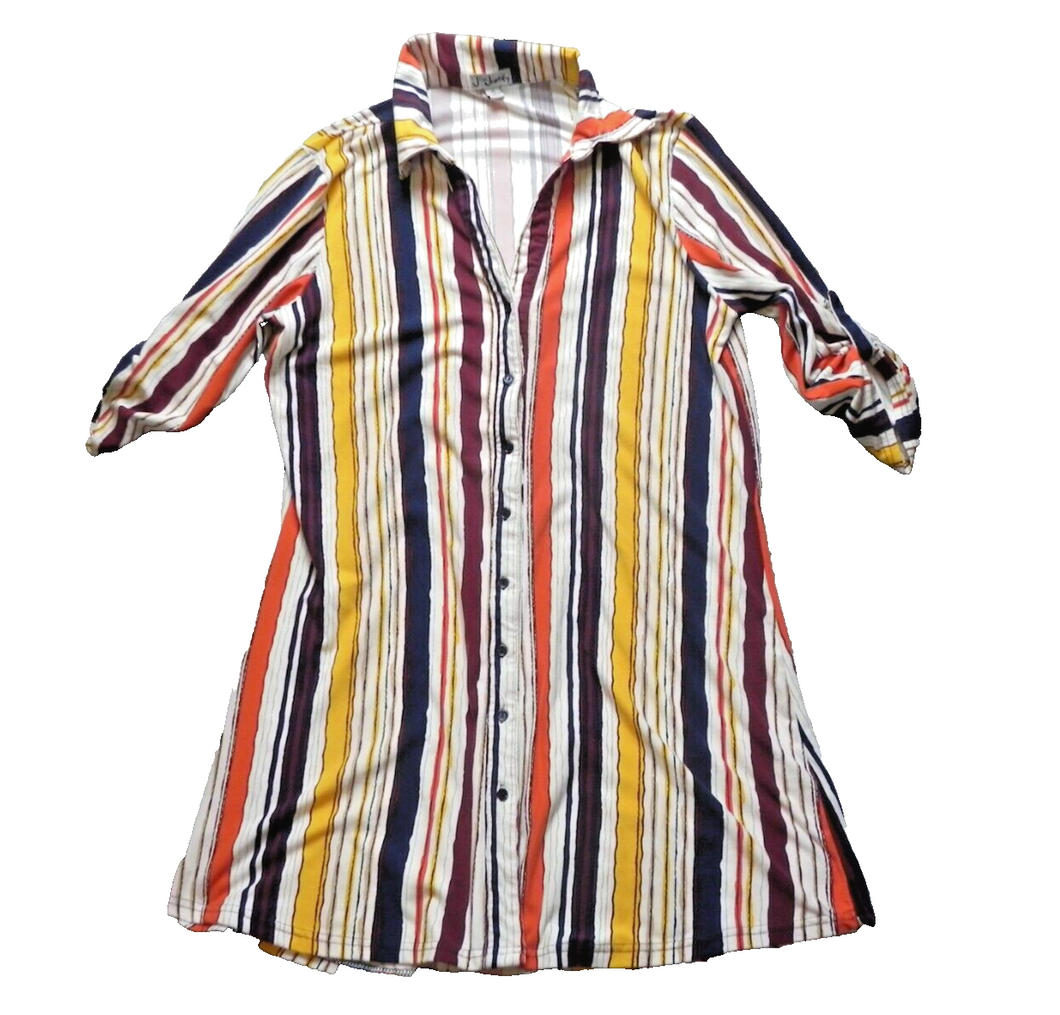 J for Justify Dress Womens Extra Large Button Front Striped Collared Shirt Lady