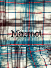 Load image into Gallery viewer, Marmot Shirt Adult Medium Teal Brown Plaid Button Up Casual Camp Outdoor Mens
