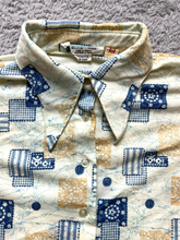 Load image into Gallery viewer, VTG Hukapoo Shirt Womens Large 18 Blue Orange AOP Abstract Nylon Button Up 70s
