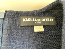 Load image into Gallery viewer, Karl Lagerfeld Dress Womens 8 Navy V-Neck Pearl Tweed Boho Lined Flared Paris
