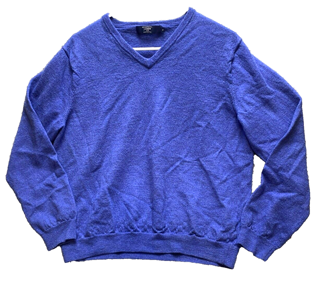 J Crew Sweater Womens Extra Large Blue Merino Wool V-Neck Oversized Pullover
