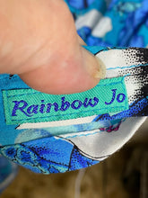 Load image into Gallery viewer, Rainbow Dress Womens Small Blue Aqua Halter AOP Flower Boho Hippie Peasant Maxi
