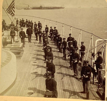 Load image into Gallery viewer, 1901 Stereoscope Photo Card Marine Corps at Drill Battleship Wisconsin Underwood
