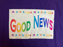 Load image into Gallery viewer, Jesus Shirt Womens Small Purple Rainbow Spell Out Good News Stars Kidcore Ladies
