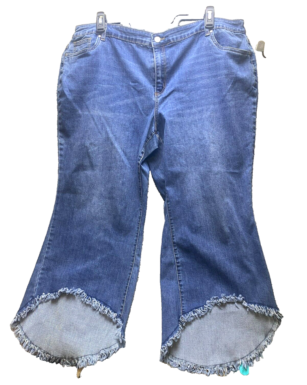 Alivia Ford Jeans Womens 24W Whiskered Rayon Spandex Fringe Hem Asymmetric Plus