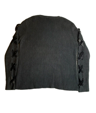 Load image into Gallery viewer, Lauren Ralph Lauren Sweater Large Black Ribbed Knit Lace Up Oversized Outerwear
