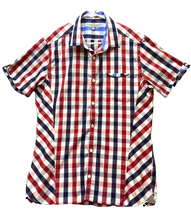 Load image into Gallery viewer, Ted Baker Shirt Adult 3 Medium Red Navy Checkered Button Up Collared Casual Mens
