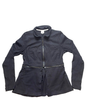 Load image into Gallery viewer, Cabi Jacket Womens Medium Black Convertible Long Cropped Peplum Rayon Stretch
