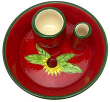 Load image into Gallery viewer, French Olive Dish Red Sunflower BonCera Hand Crafted NEW
