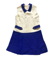 Load image into Gallery viewer, F.W Fischer Dress Womens Extra Small Beige Navy Shift Collared Star Button Lady
