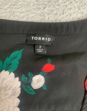 Load image into Gallery viewer, Torrid Shirt Womens 2 Black AOP Floral Georgette Button Up Blouse Plus Ladies
