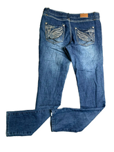 Load image into Gallery viewer, DO Denim Jeans Womens 9x32 (33x30.5) Blue Whiskered Spandex Embroidered Ladies
