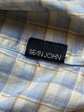 Load image into Gallery viewer, Sean John Shirt Adult 2XL XXL Blue Taupe Plaid Button Up Embroidered Casual Mens
