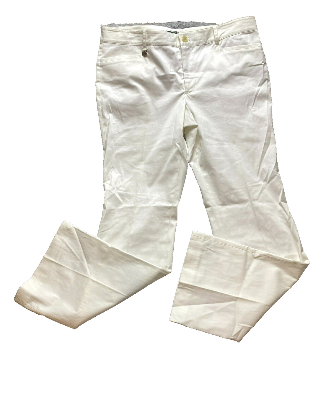 Lauren Ralph Lauren Pants 12 (36x30.5) Ivory Flared Stretch Flat Front NWOT