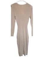 Load image into Gallery viewer, UNE AME Dress Womens Small Champagne Ribbed Knit Bodycon Nylon Pearl Buttons NWT

