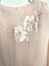 Load image into Gallery viewer, VTG Ursula of Switzerland Dress Womens 3/4 Pale Peach Chiffon Shoulder Pads Maxi
