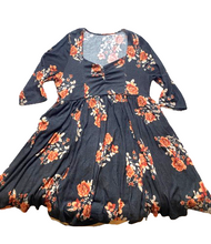 Load image into Gallery viewer, Torrid Dress Womens 3 Black Peach AOP Flower Sper Soft Plush Skater Flared Boho
