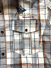 Load image into Gallery viewer, Giorgio Armani Shirt Adult Medium Gray Orange Plaid Embroidered Button Up Mens
