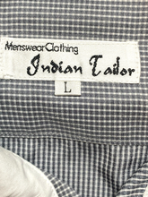 Load image into Gallery viewer, Indian Tailor Shirt Adult Large Gray White Button Up Casual Flip Cuffs Mens
