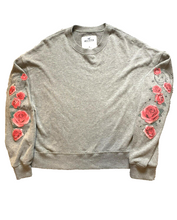 Load image into Gallery viewer, Hollister Sweatshirt Adult Small Gray Fleece Rose Moon Tattoo Art Sweater Mens
