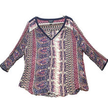 Load image into Gallery viewer, Lucky Brand Shirt Womens 1X Navy Pink AOP Paisley Boho Peasant Flowy Blouse Plus
