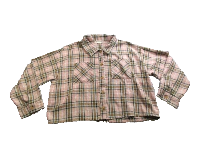 Altar'd State Jacket Womens Large Button Up Flannel Plaid Cropped Rayon Ladies