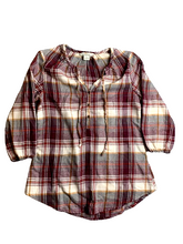 Load image into Gallery viewer, Bob Timberlake Shirt Womens Extra Small Maroon Tan Plaid Oversized Hippie Boho
