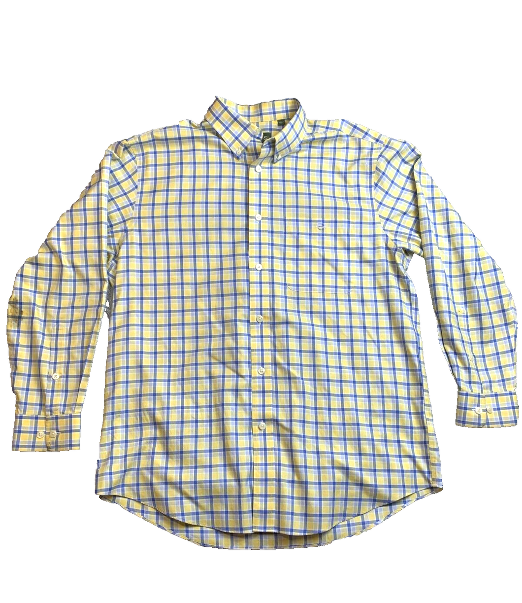 Orvis Shirt Adult Large Yellow Blue Plaid Button Up Casual Classic Collared Mens