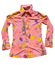 Load image into Gallery viewer, VTG Onward Shirt Womens Medium Pink AOP Goose Boho Trippy Colorful Button Up 70s
