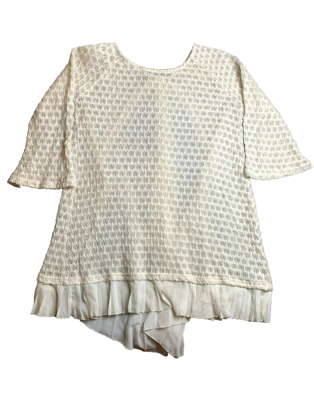 Anthropologie Altar'd State Shirt Womens Medium Beige Open Knit Sheer Tunic Boho