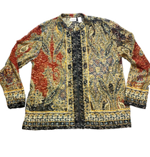 Load image into Gallery viewer, Chicos Jacket Womens 3 Large Lace Black Gold Hippie Peasant Boho Plus Ladies
