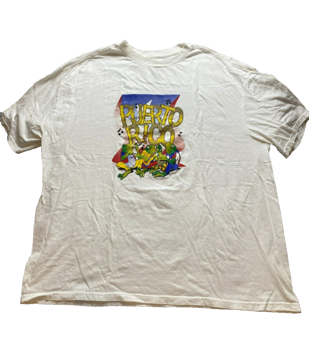 Puerto Rico Shirt Adult Extra Large White Frog Band Musical Instruments Mens