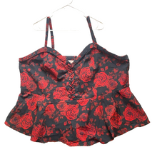 Load image into Gallery viewer, Torrid Shirt Women 6 6X Black Red AOP Flower Sweetheart Lace Up Boho Peplum Plus
