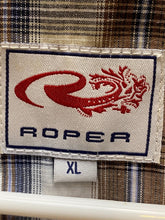 Load image into Gallery viewer, Roper Shirt Adult Extra Large Brown Blue Checkered Pearl Snap Western Cowboy Men
