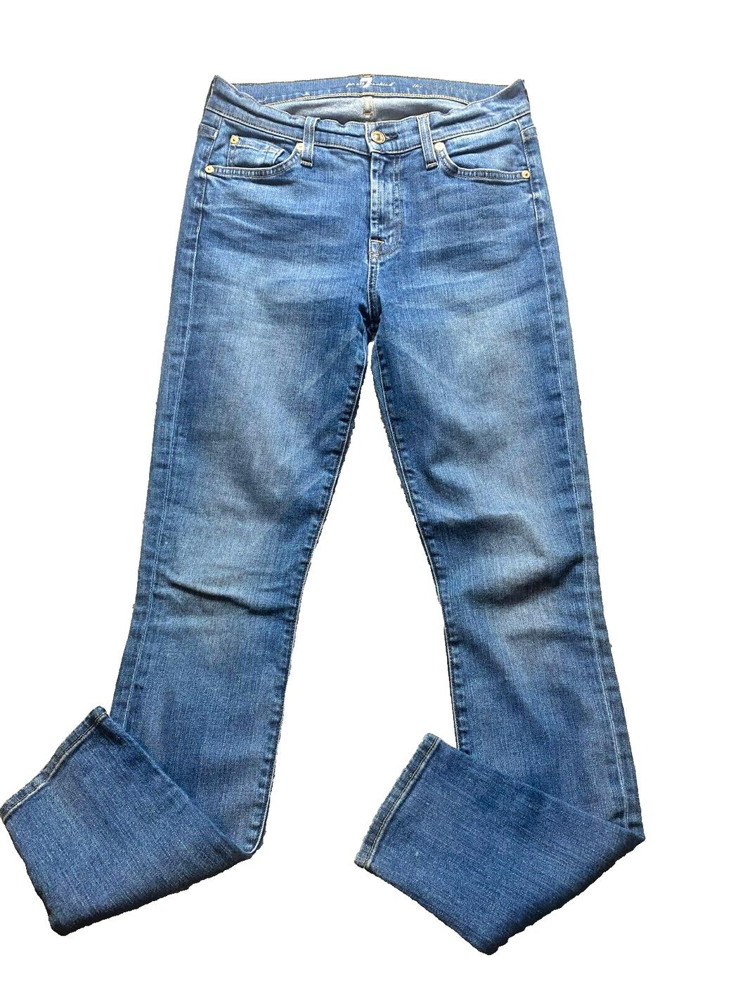 7 For All Mankind Jeans Womens 29x29.5 Whiskered Skinny Spandex Stretch Denim