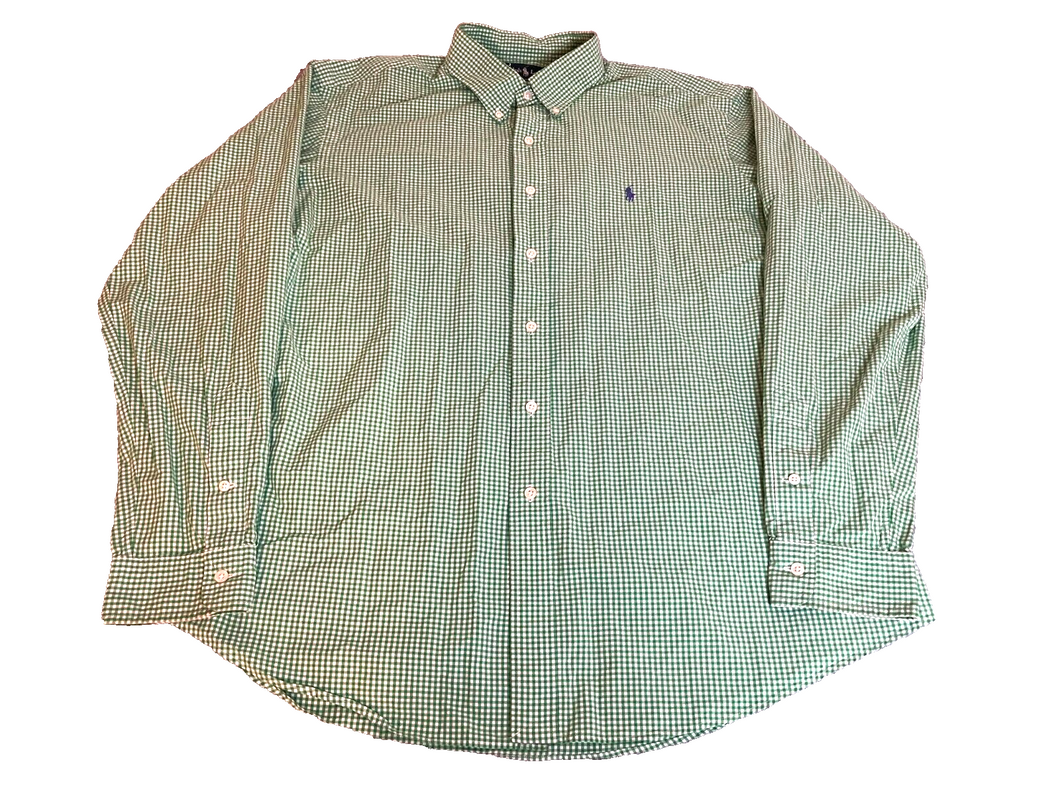 Ralph Lauren Shirt Adult 2XL XXL Green Gingham Checkered Custom Fit Casual Mens