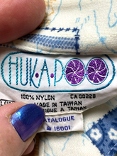 Load image into Gallery viewer, VTG Hukapoo Shirt Womens Large 18 Blue Orange AOP Abstract Nylon Button Up 70s
