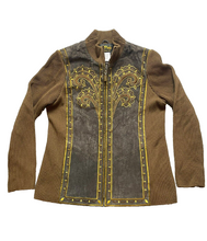Load image into Gallery viewer, Bob Mackie Jacket Womens Small Brown Oversized Wearable Art Zip Up Embroidered
