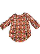 Load image into Gallery viewer, Buttons Shirt Womens Small Pink Orange Hippie Peasant Geometric Festive Boho USA
