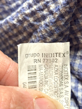 Load image into Gallery viewer, ZARA Shirt Adult Large Blue White Gingham Checkered Button Up Collared Camp Mens
