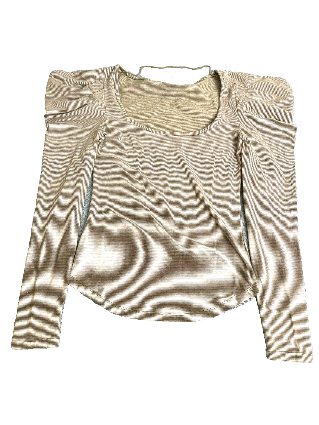 Free People Shirt Womens Small Olive Green Striped Puff Sleeve Penelope Ladies