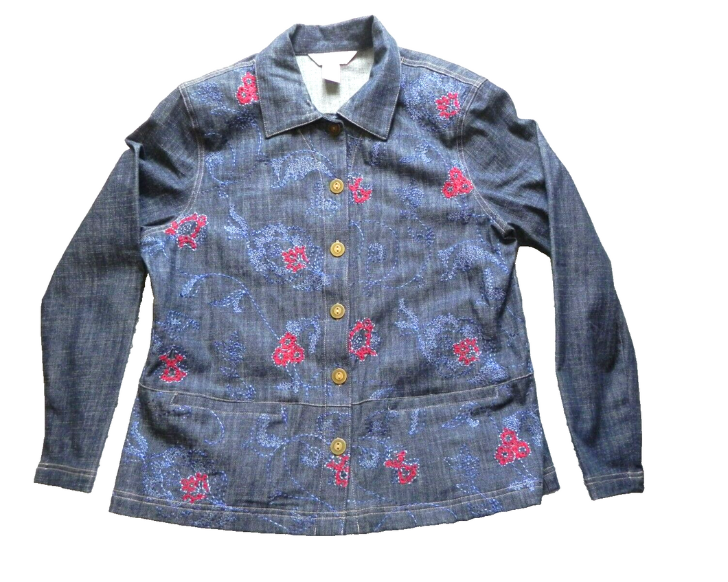 NAPA Valley Jacket Womens Large Embroidered Floral Denim Spandex Jean Ladies