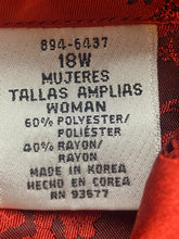 Load image into Gallery viewer, Liz Baker Shirt Womens 18W Red Black AOP Embossed Flower Rayon Button Up Plus
