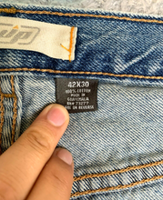 Load image into Gallery viewer, Urban Pipeline Jeans Adult 42x30 Blue Mens Baggy Hip Hop Thrashed Denim Mens
